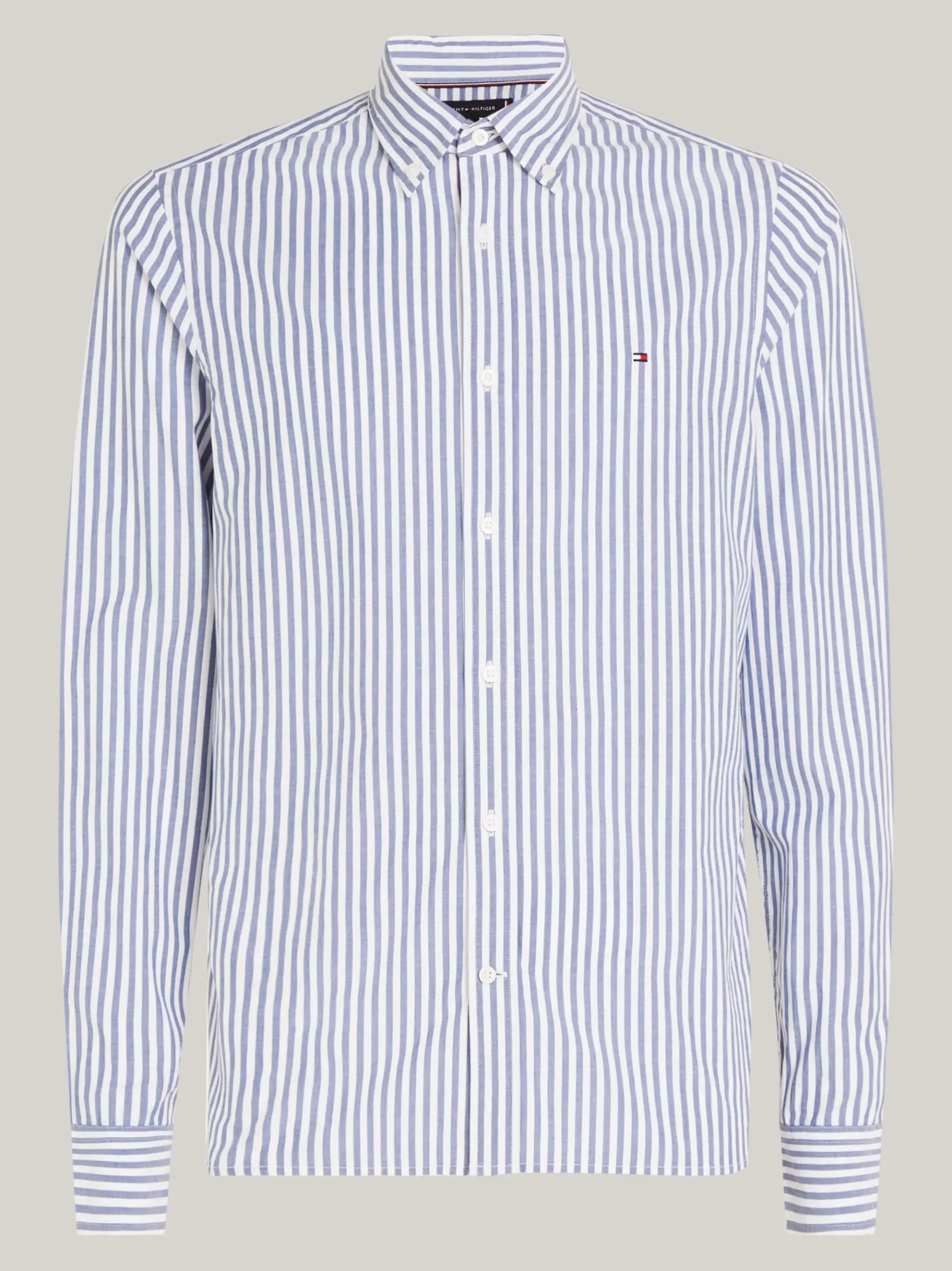 Tommy Hilfiger TH Flex gestreiftes Slim Fit Popelinehemd MID BLUE / OPTIC WHITE New