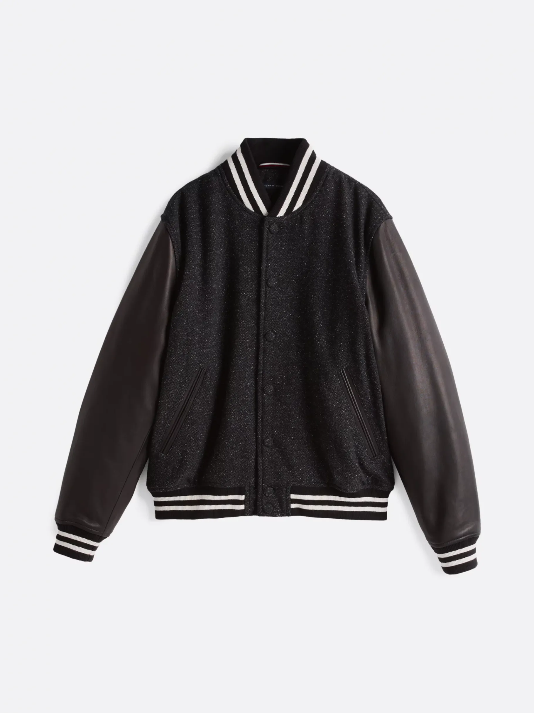 Tommy Hilfiger TH x Festive Bomberjacke aus Leder BLACK / ECRU Flash Sale