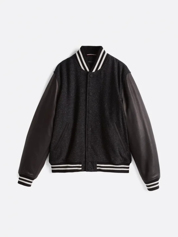 Tommy Hilfiger TH x Festive Bomberjacke aus Leder BLACK / ECRU Flash Sale