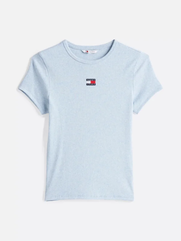 Tommy Hilfiger Tommy Badge geripptes Slim Fit T-Shirt SWEET BLUE HTR Discount