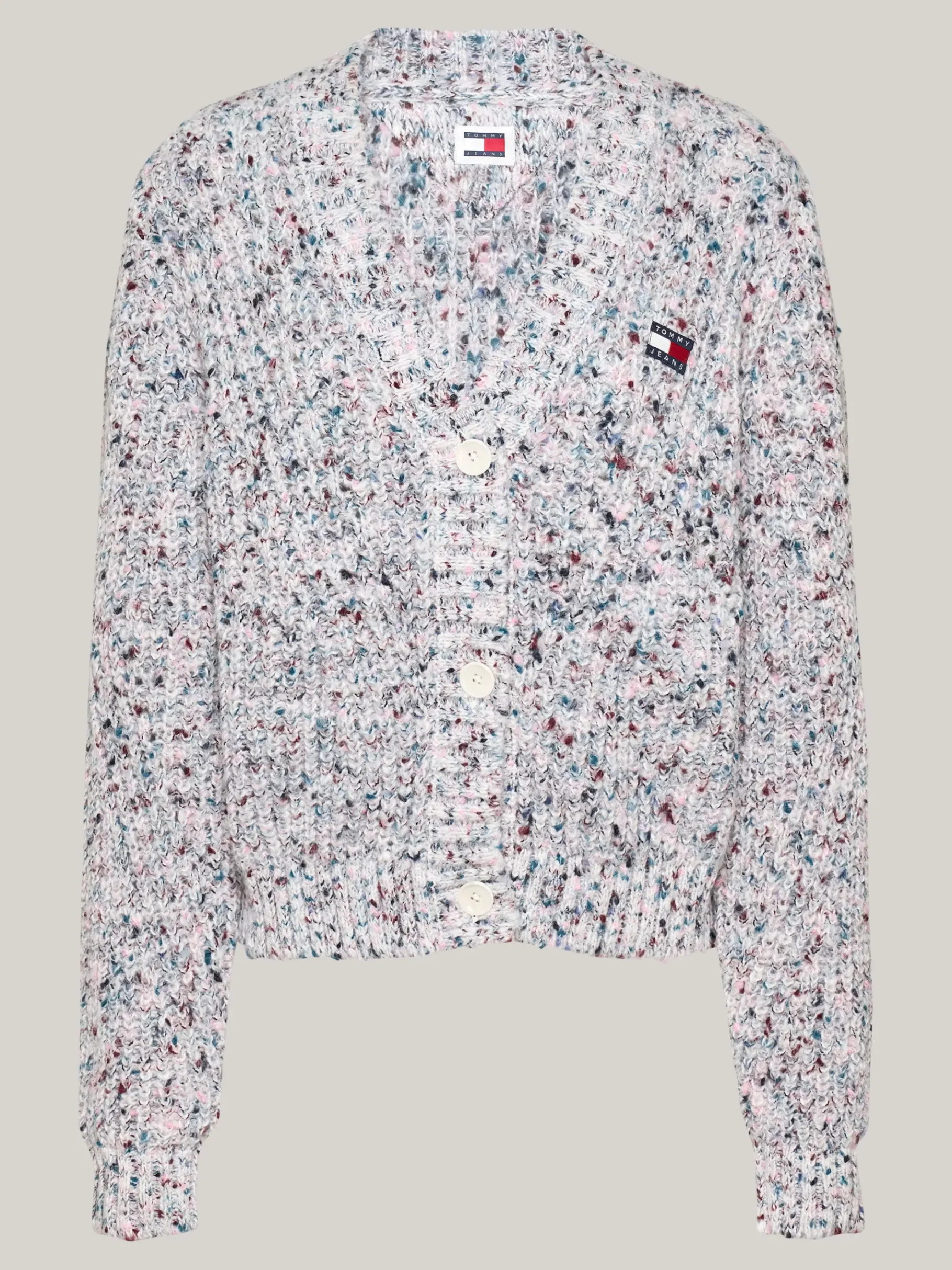 Tommy Hilfiger Tommy Badge marmorierter Relaxed Fit Cardigan ANCIENT WHITE Best Sale