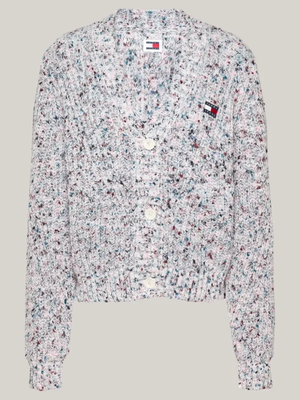 Tommy Hilfiger Tommy Badge marmorierter Relaxed Fit Cardigan ANCIENT WHITE Best Sale