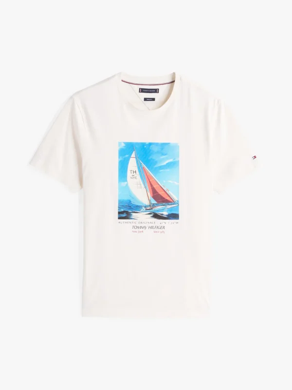 Tommy Hilfiger T-Shirt aus Baumwolle mit Fotoprint IVORY PETAL Sale