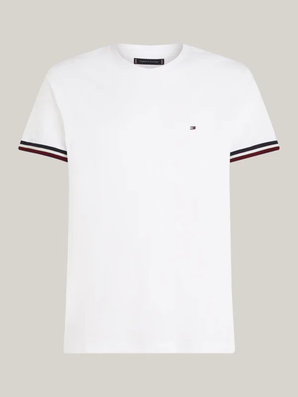 Tommy Hilfiger T-Shirt aus Piqué mit gestreiften Bündchen WHITE Best