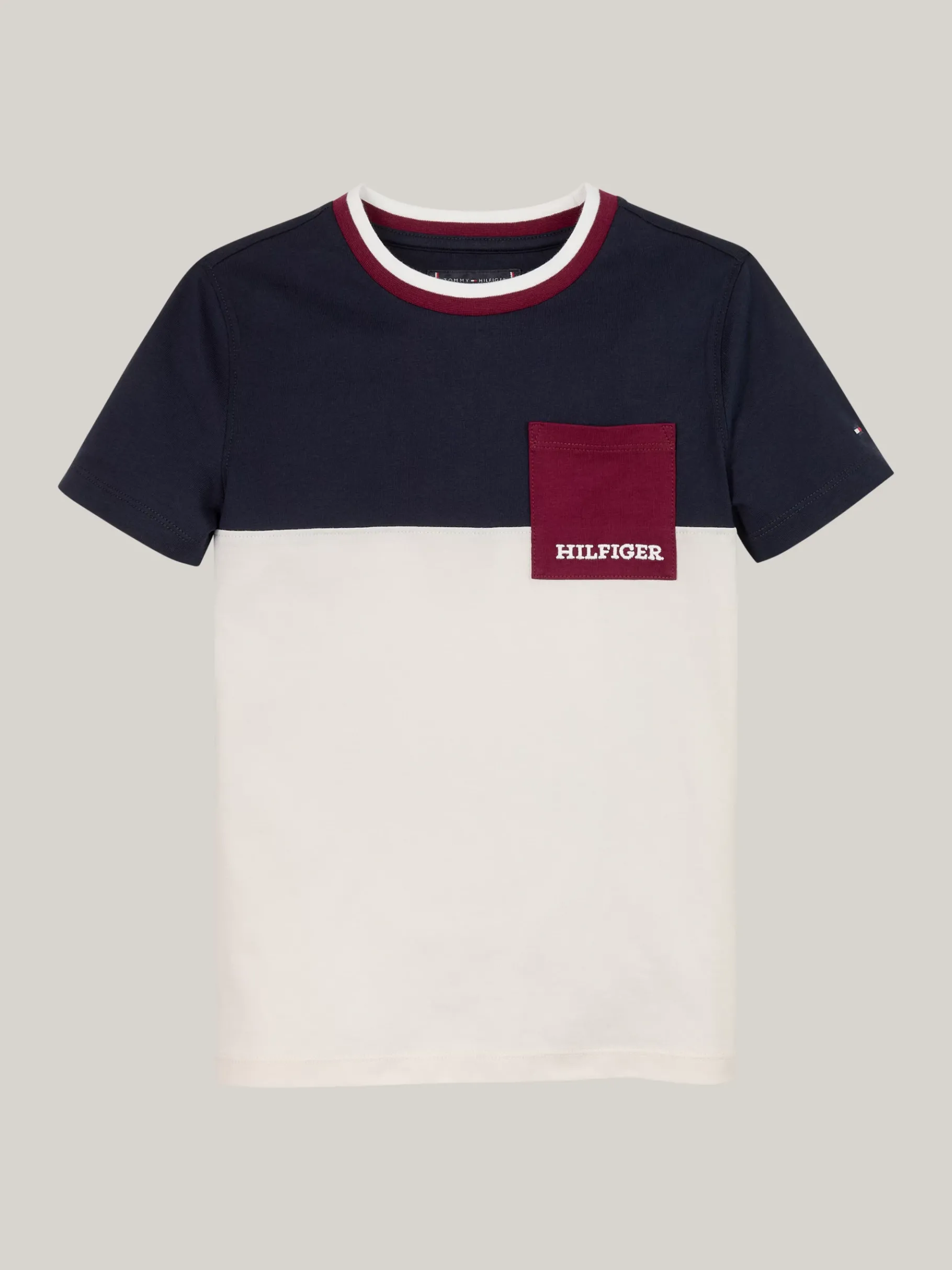 Tommy Hilfiger T-Shirt mit Color Block-Design und Brusttasche ANCIENT WHITE Best Sale