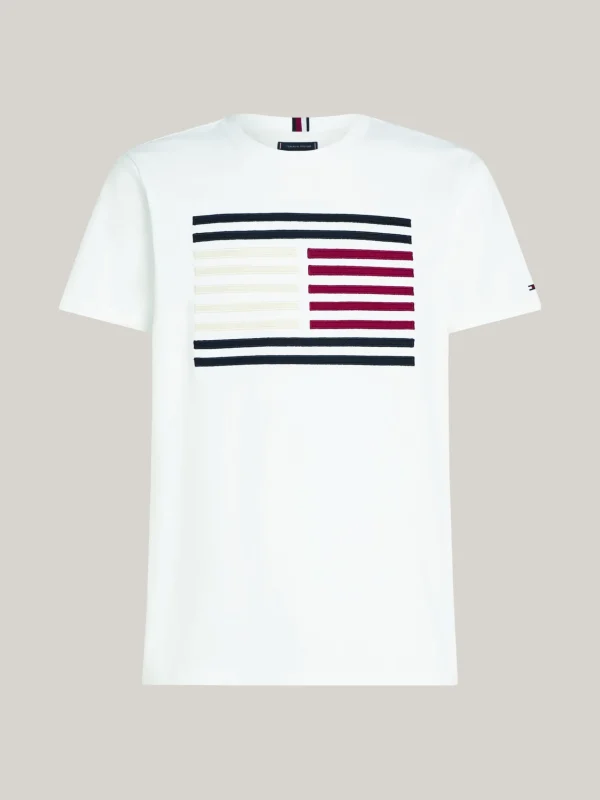 Tommy Hilfiger T-Shirt mit Flag-Logo aus Grosgrain-Tape WHITE Cheap
