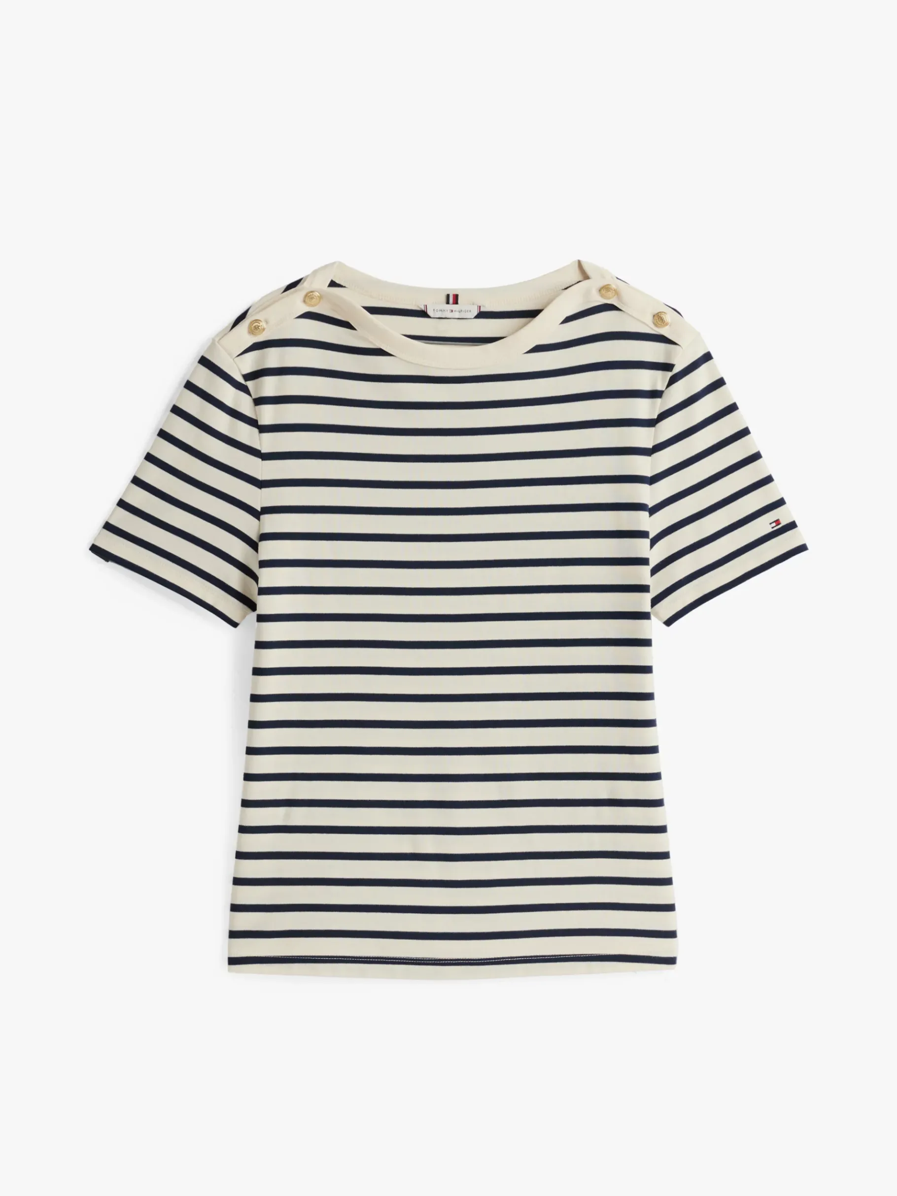 Tommy Hilfiger T-Shirt mit goldfarbenen Knöpfen CALICO/DARK NIGHT NAVY STP Sale
