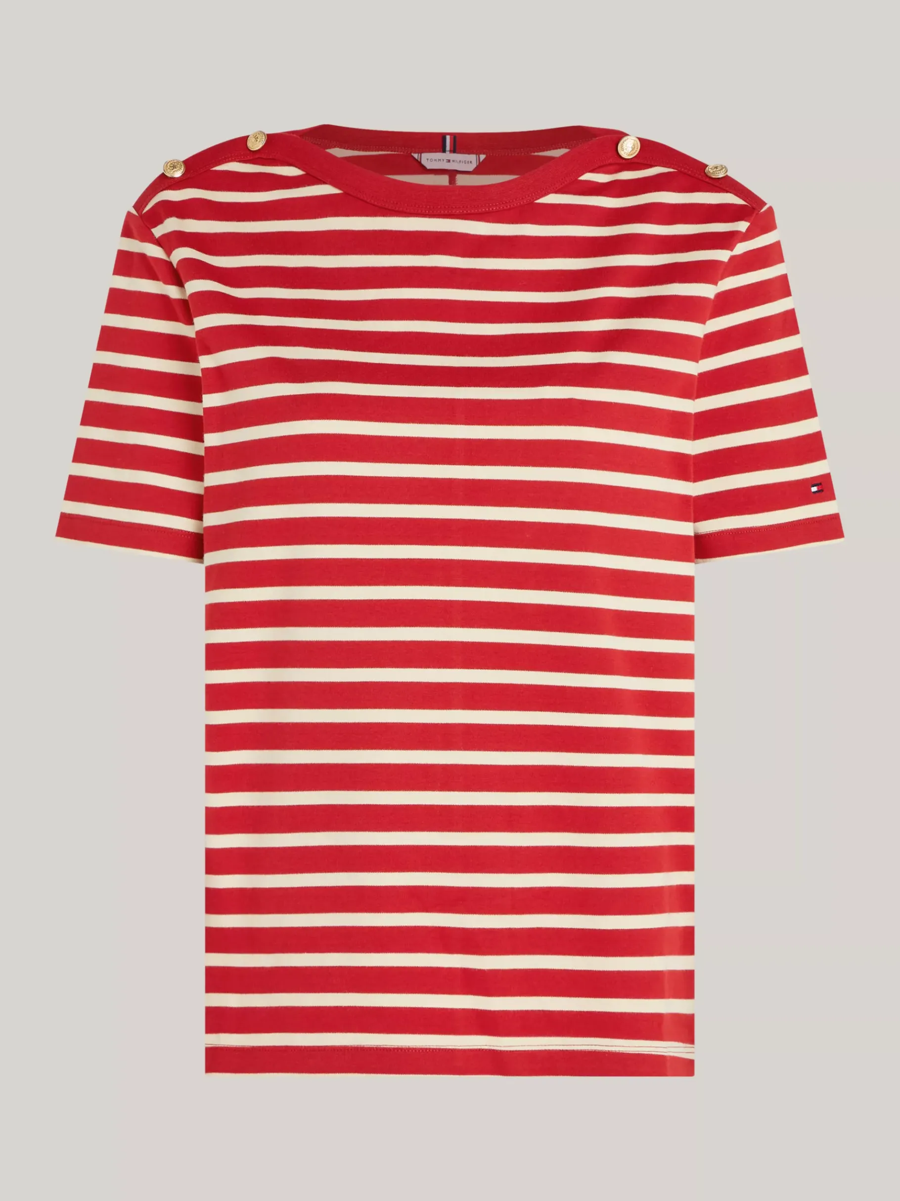 Tommy Hilfiger T-Shirt mit goldfarbenen Knöpfen BRETON STP MAGMA/ COUNTRY IVORY Best