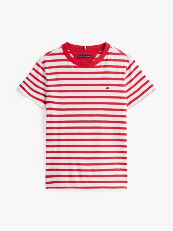 Tommy Hilfiger T-Shirt mit Kontrast-Rundhalsausschnitt PRIMARY RED WHITE BRETON STRIPE Hot