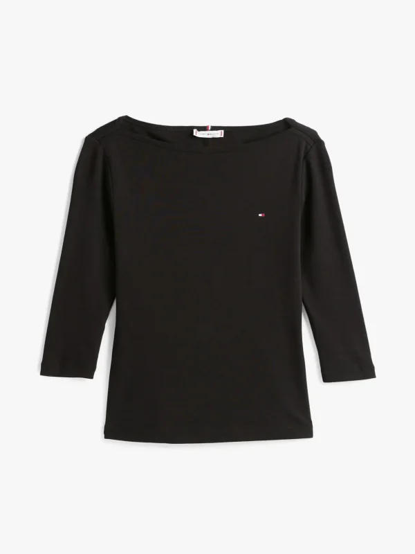 Tommy Hilfiger T-Shirt mit U-Boot-Ausschnitt und 3/4-Ärmeln BLACK Clearance