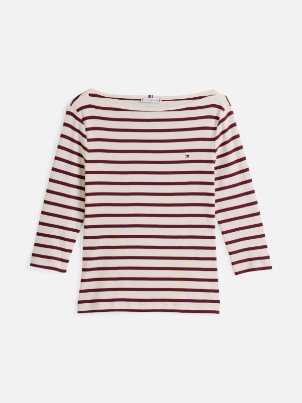 Tommy Hilfiger T-Shirt mit U-Boot-Ausschnitt und 3/4-Ärmeln FINE STP CALICO/ DEEP ROUGE Shop