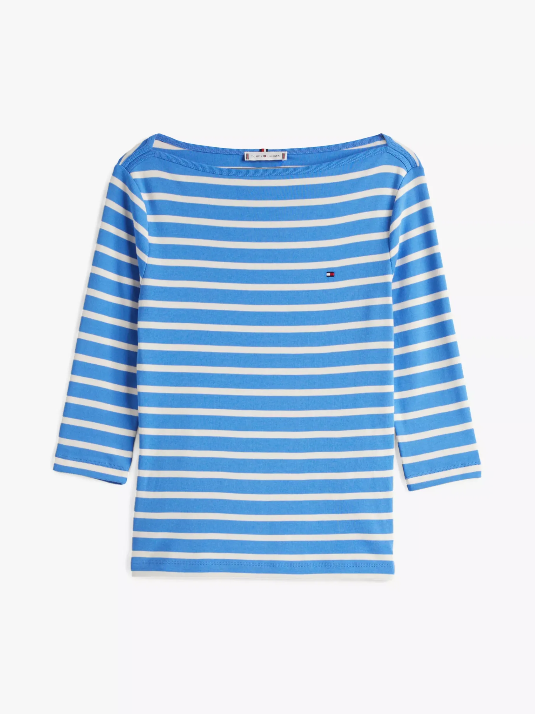 Tommy Hilfiger T-Shirt mit U-Boot-Ausschnitt und 3/4-Ärmeln FINE STP BLUE SPELL/ IVORY PETAL Flash Sale