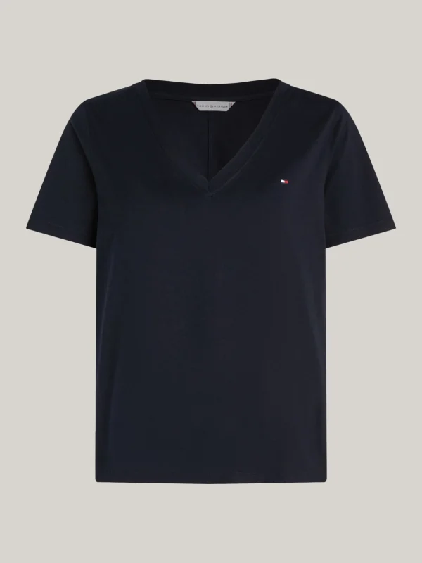 Tommy Hilfiger T-Shirt mit V-Ausschnitt und Flag-Stickerei DESERT SKY Flash Sale