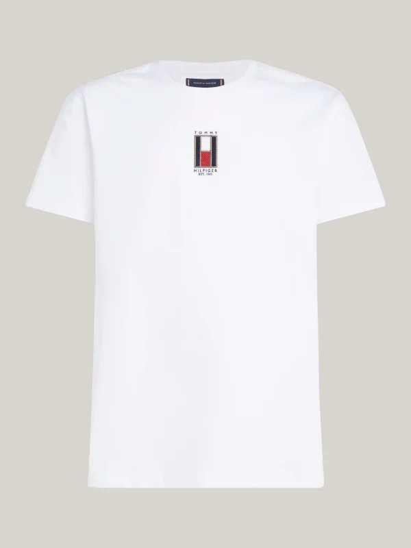 Tommy Hilfiger T-Shirt mit vertikaler Flag-Stickerei WHITE Store
