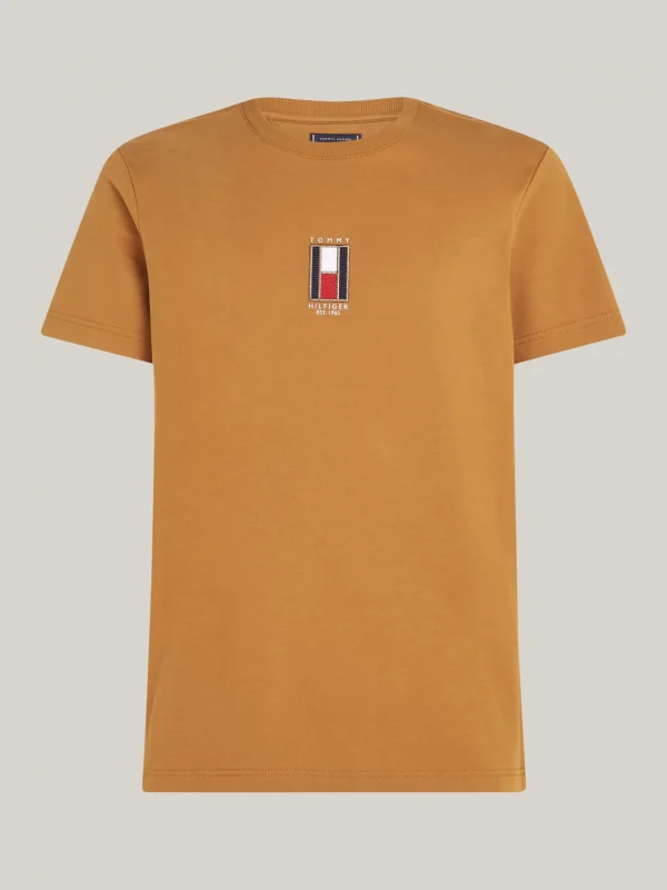 Tommy Hilfiger T-Shirt mit vertikaler Flag-Stickerei COUNTRY BROWN Clearance