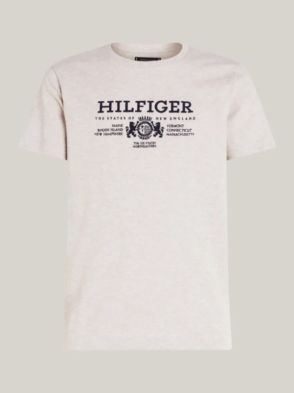 Tommy Hilfiger T-Shirt mit Wappen und aufgesticktem Logo HEATHERED PEBBLE Online