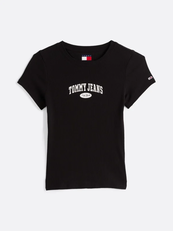 Tommy Hilfiger Varsity geripptes Slim Fit T-Shirt BLACK Outlet