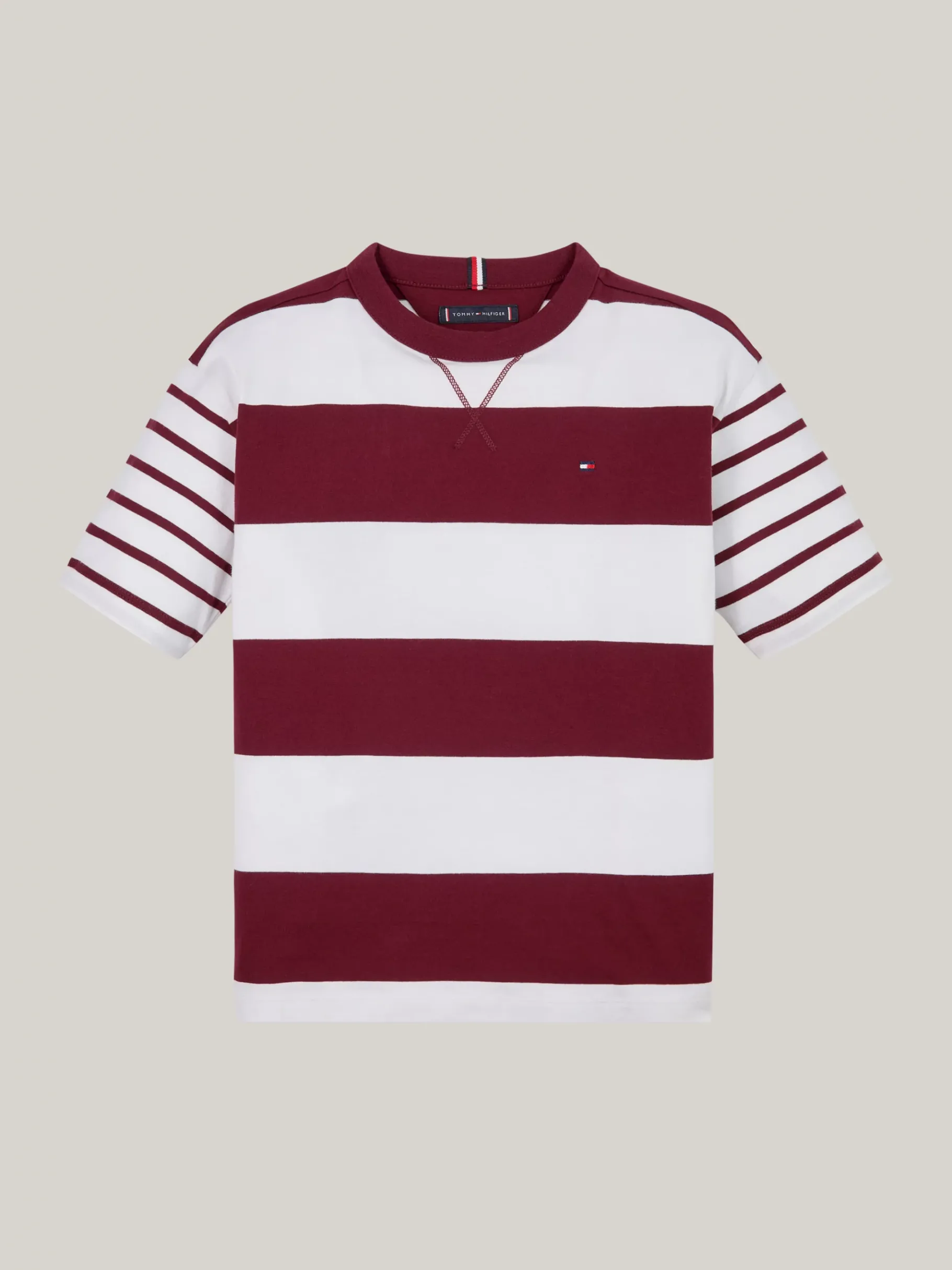 Tommy Hilfiger Verschieden gestreiftes Rundhals-T-Shirt DEEP ROUGE / WHITE Online
