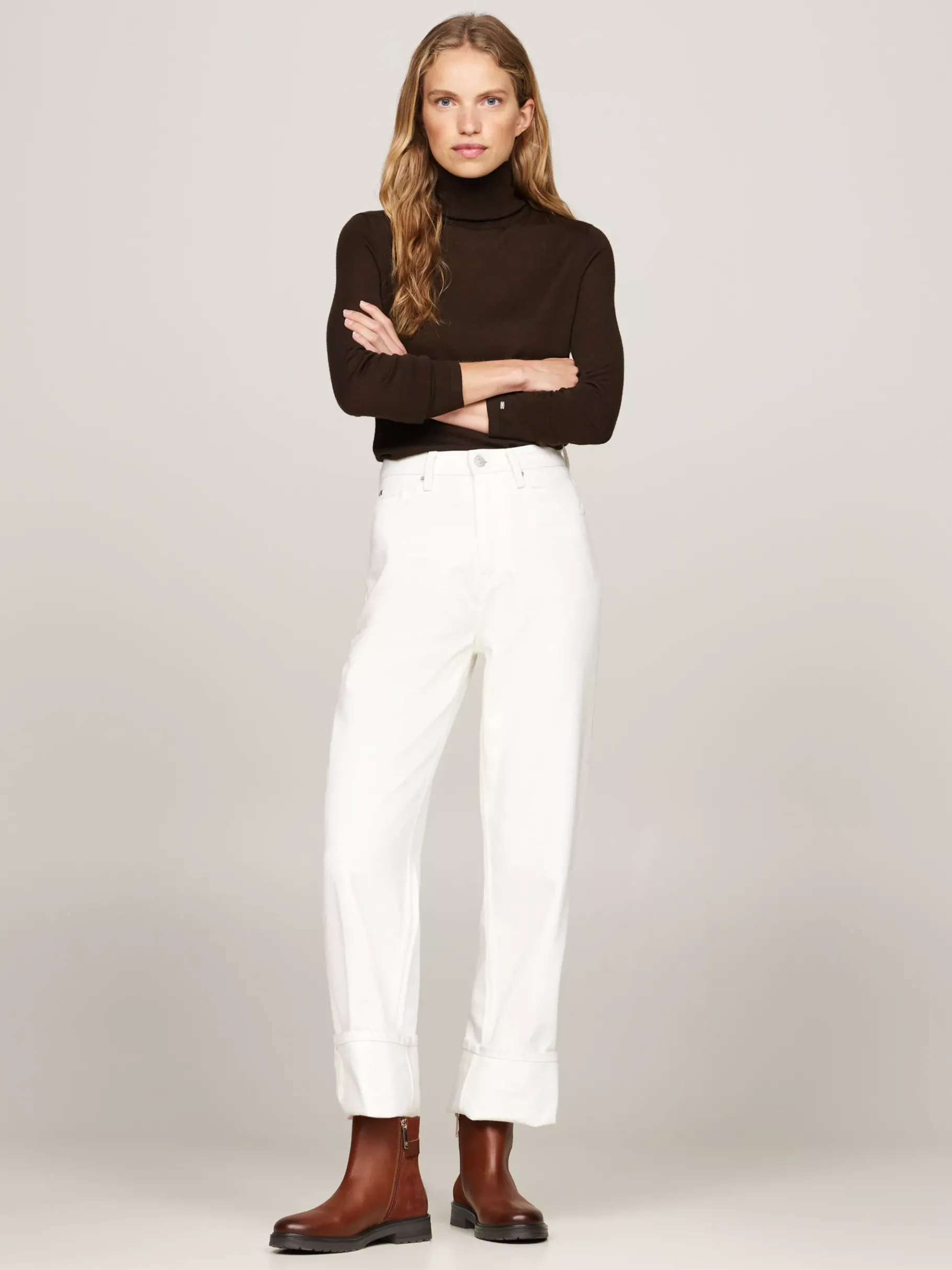 Tommy Hilfiger Verschieden strukturierte Leder-Stiefelette COGNAC BROWN Best Sale