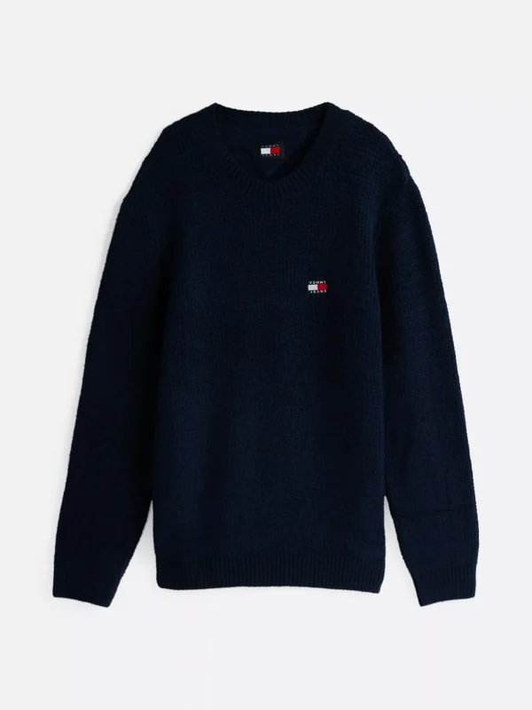 Tommy Hilfiger Waffelstrick-Pullover mit Wolle DARK NIGHT NAVY MELANGE Cheap