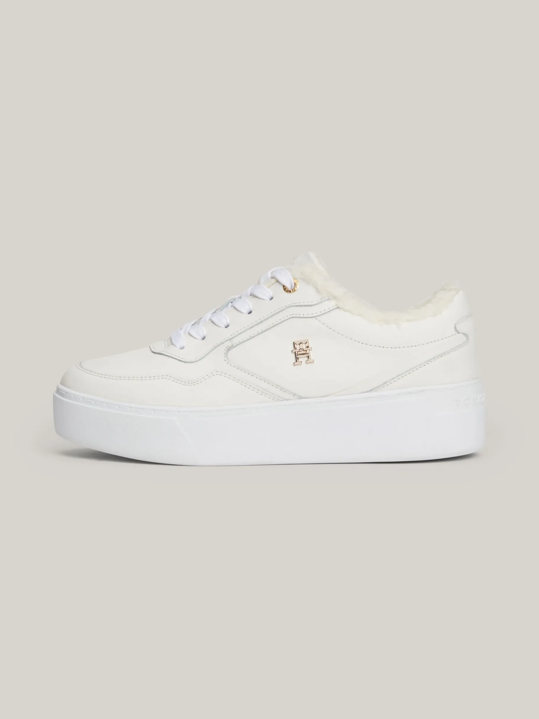 Tommy Hilfiger Warm gefütterter Flatform-Sneaker aus Leder ANCIENT WHITE Outlet