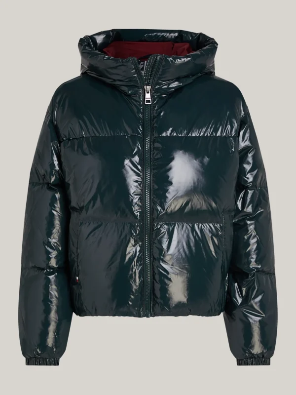 Tommy Hilfiger Wasserabweisende glänzende Daunenjacke MILITARY DENIM Best Sale