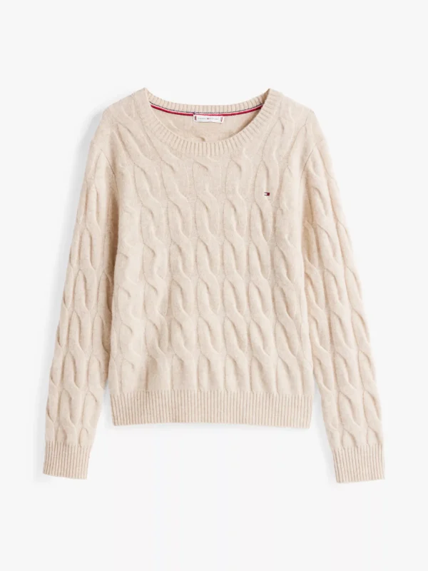 Tommy Hilfiger Wollpullover mit Zopfmuster CLASSIC BEIGE HEATHER New