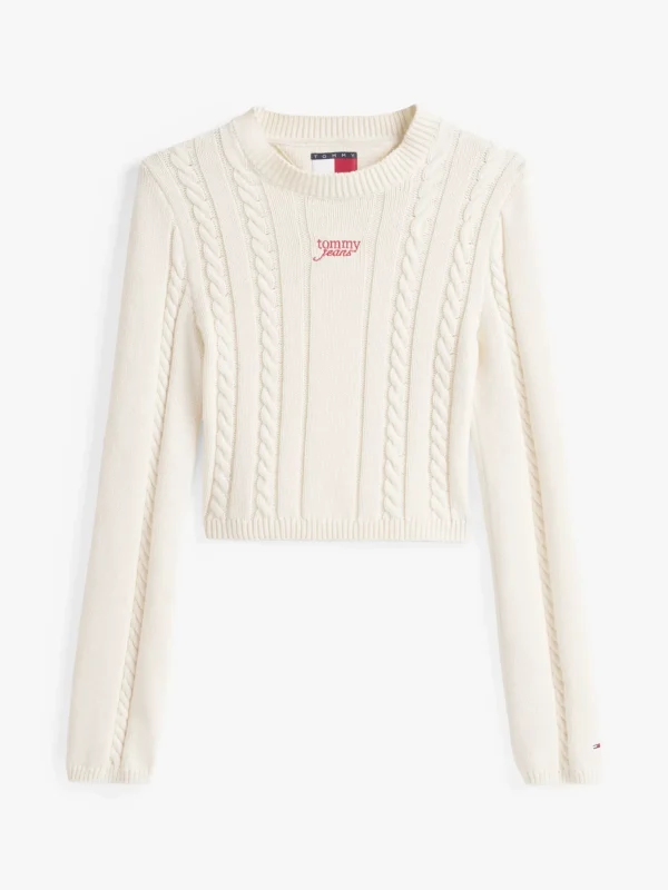 Tommy Hilfiger Zopfmuster-Pullover mit Mock Neck ANCIENT WHITE Cheap