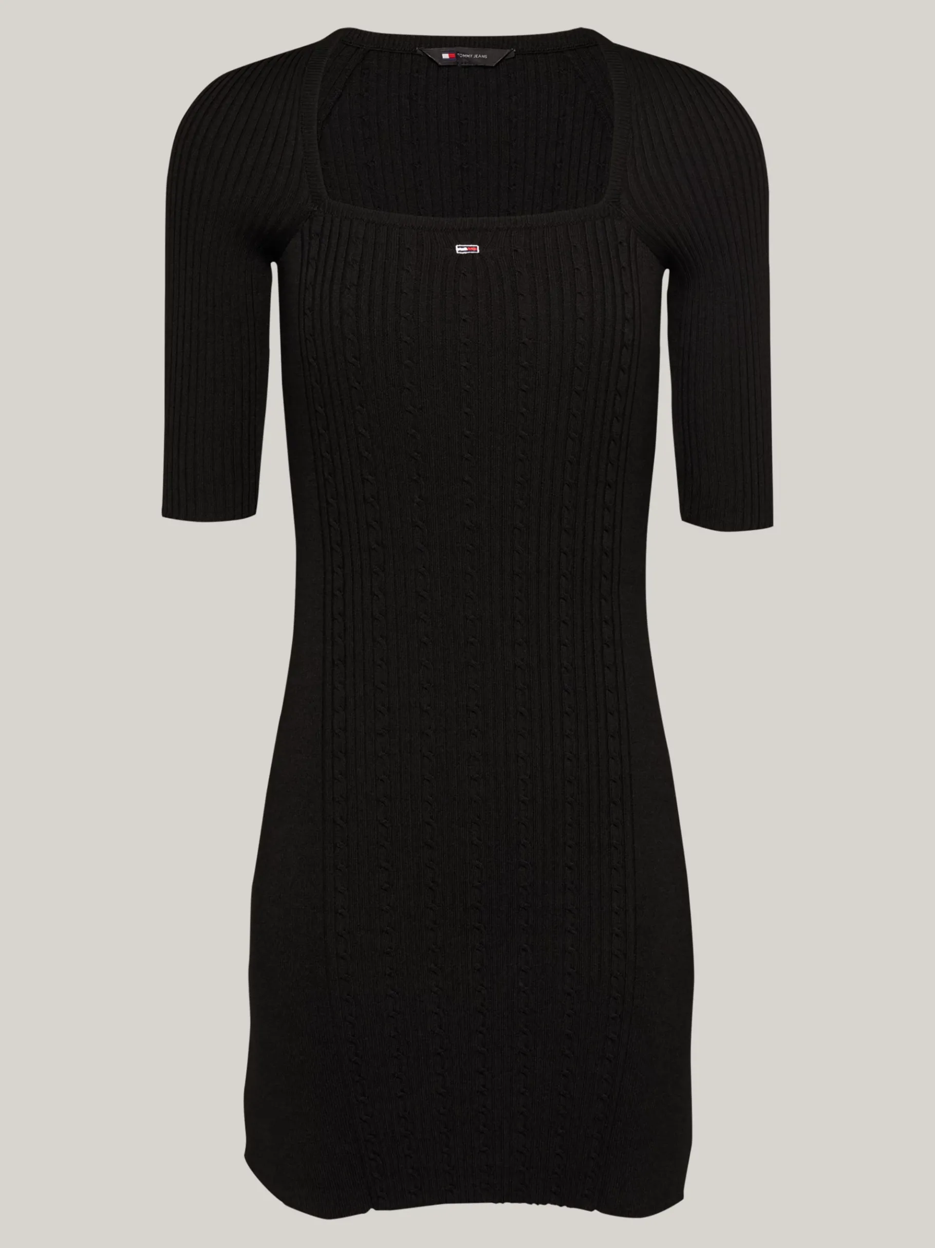 Tommy Hilfiger Zopfstrick-Kleid mit quadratischem Ausschnitt BLACK Sale