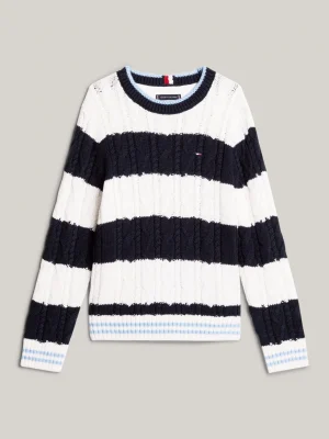 Tommy Hilfiger Zopfstrick-Pullover mit Color Block-Streifen DESERT SKY / ANCIENT WHITE STRIPES Best Sale