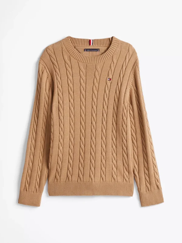 Tommy Hilfiger Zopfstrick-Pullover mit Rundhalsausschnitt SAFARI CANVAS Flash Sale