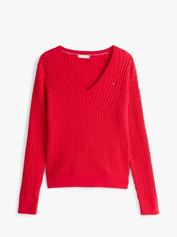 Tommy Hilfiger Zopfstrick-Pullover mit V-Ausschnitt PRIMARY RED Store