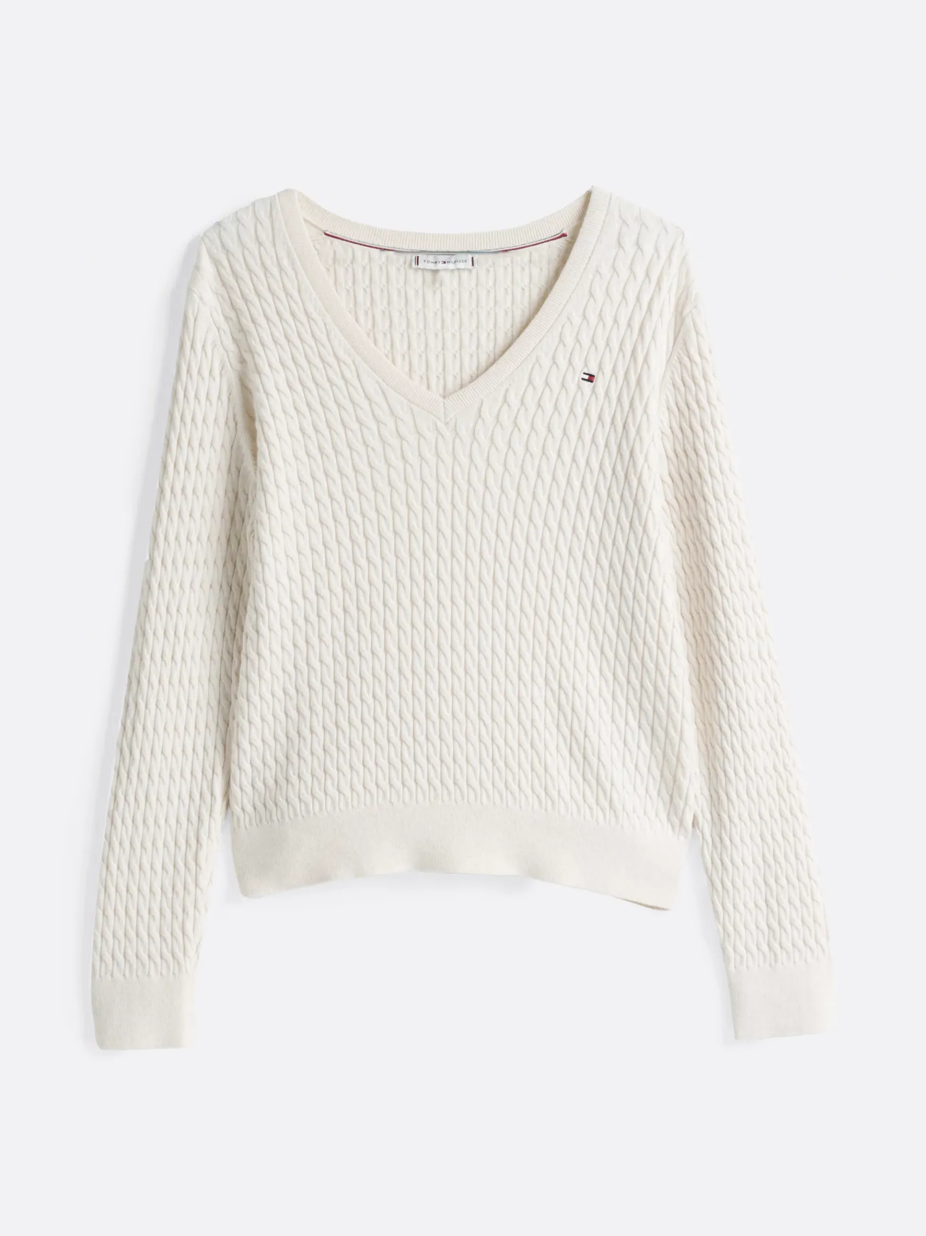 Tommy Hilfiger Zopfstrick-Pullover mit V-Ausschnitt HEATHER IVORY PETAL Outlet