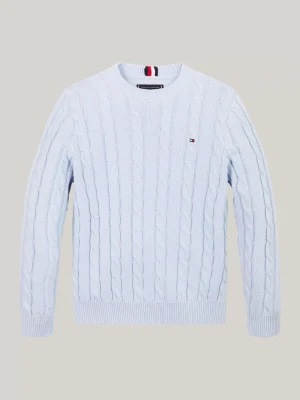 Tommy Hilfiger Zopfstrick-Pullover und Rundhalsausschnitt BREEZY BLUE Store